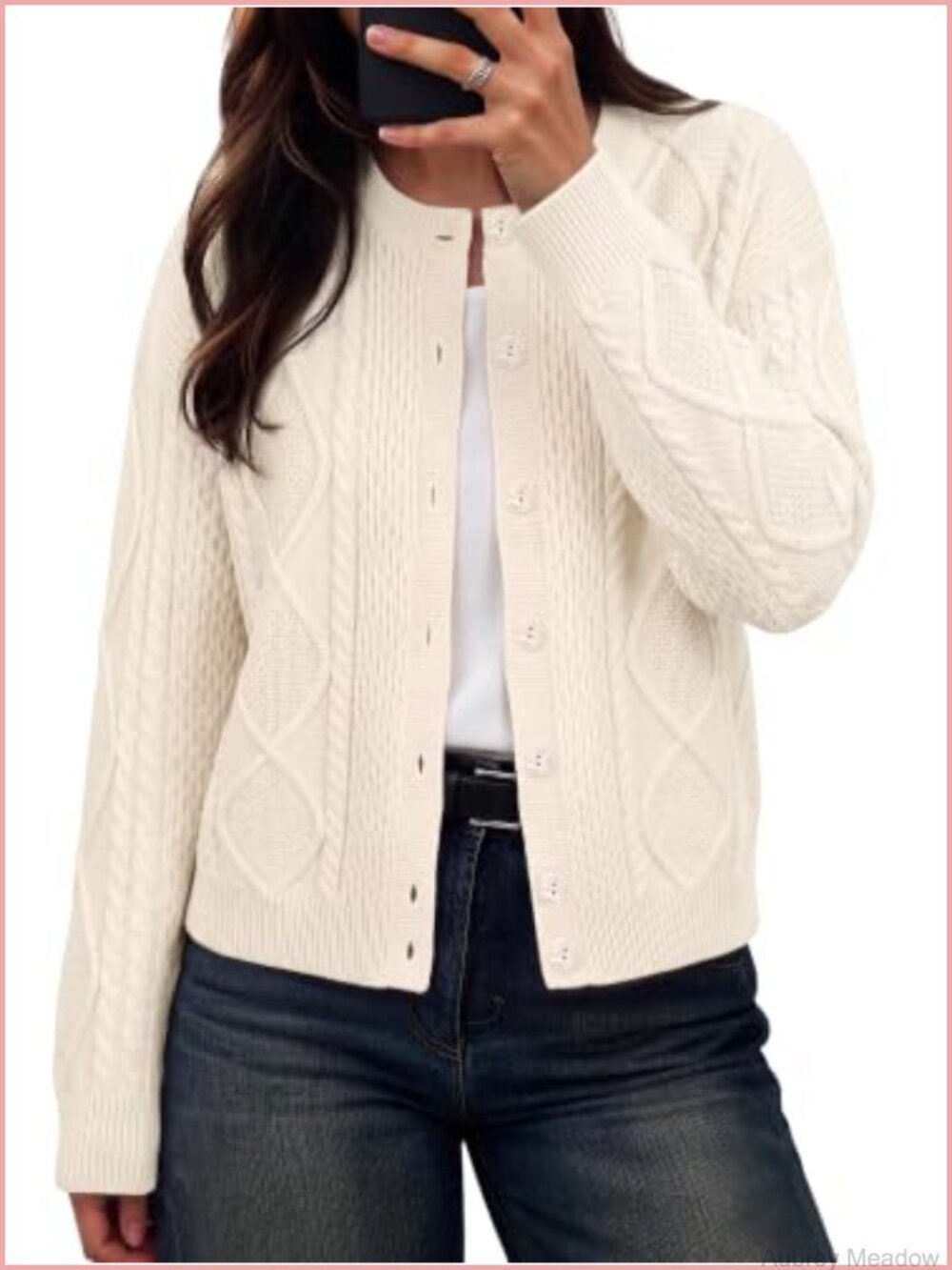 Womens Chunky Cable Knit Button Up Cardigan Sweater Oversized